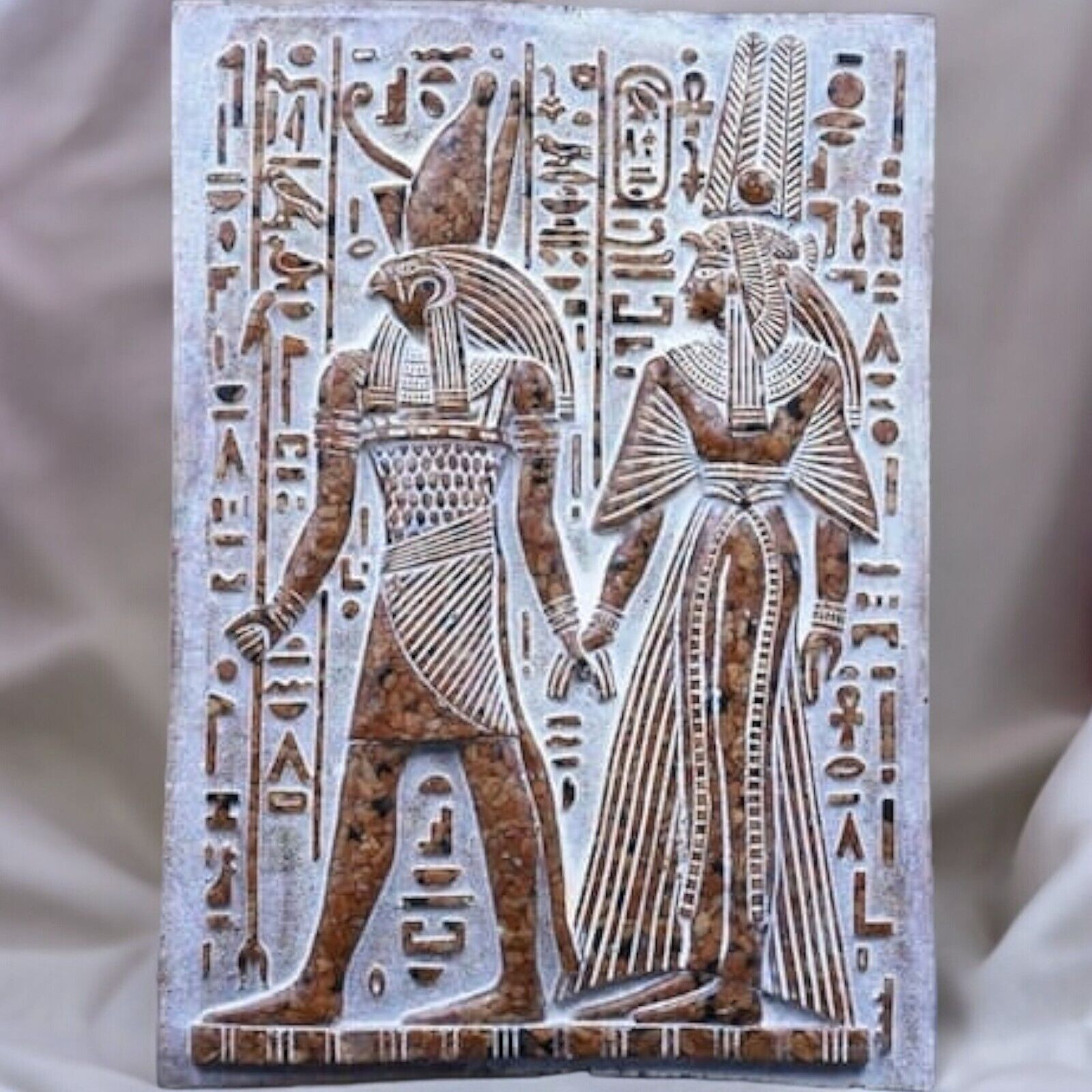 RARE ANCIENT EGYPTIAN ANTIQUE Wall Relief God Horus and Queen Cleopatra Egypt BC