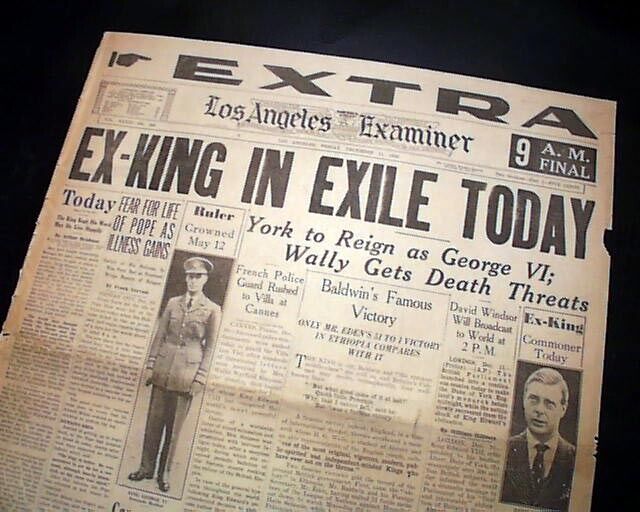 KING EDWARD VIII Abdication for Wallis Simpson Marriage George VI 1936 Newspaper