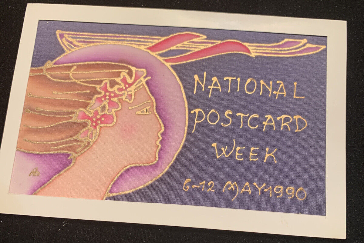 1990 National Postcard Week Silk Painted Postcard Raised Border