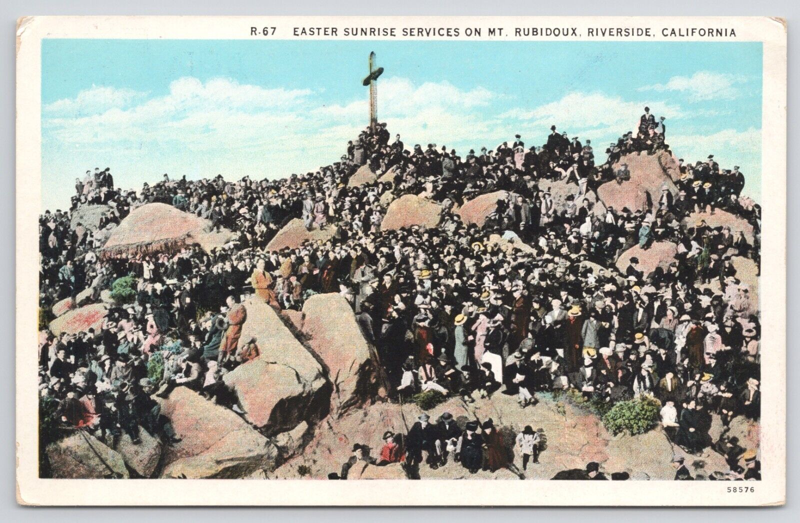 Riverside California Easter Sunrise Service Mt Rubidoux White Border Postcard