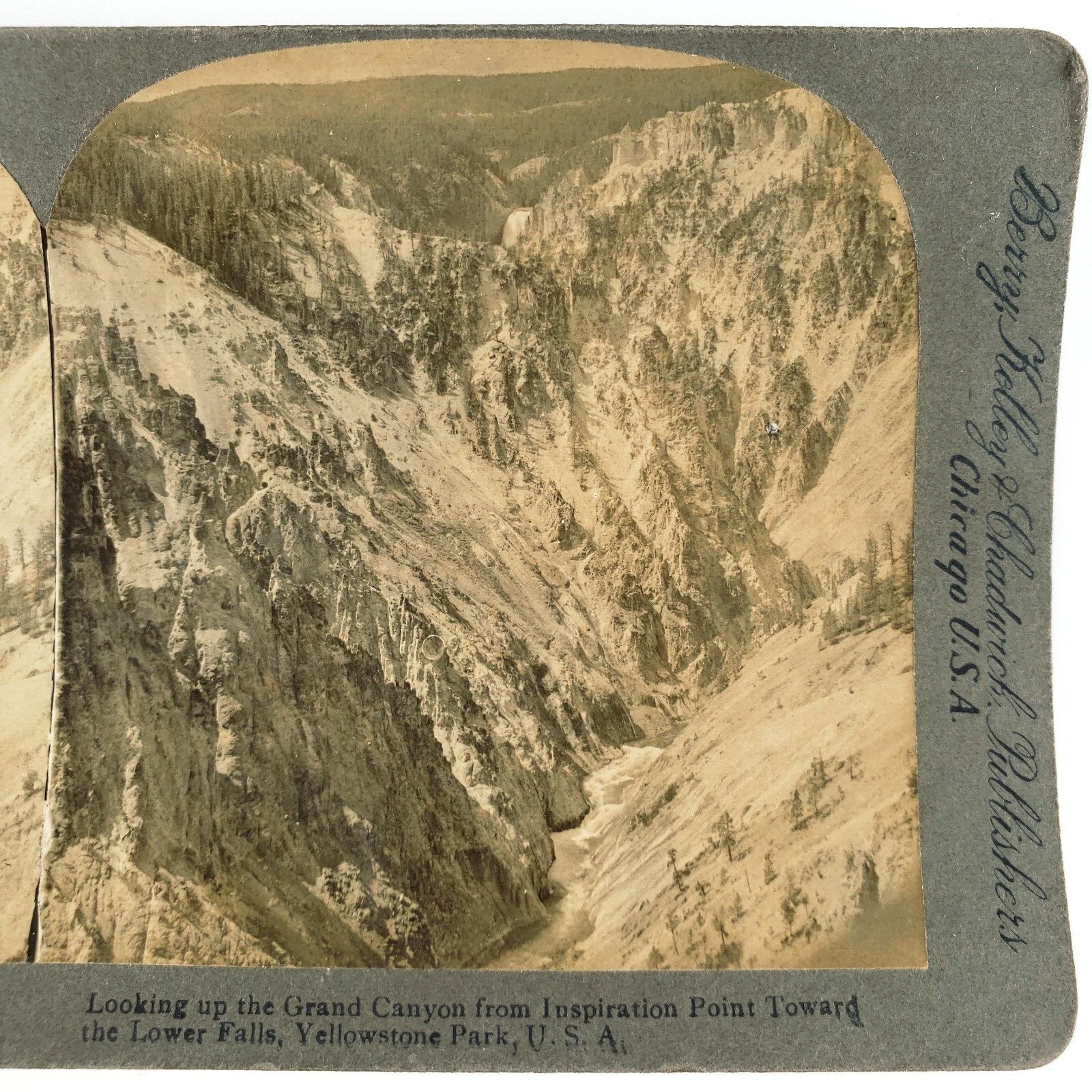 Grand Canyon of the Yellowstone Stereoview c1900 Lower Falls River Park B1837