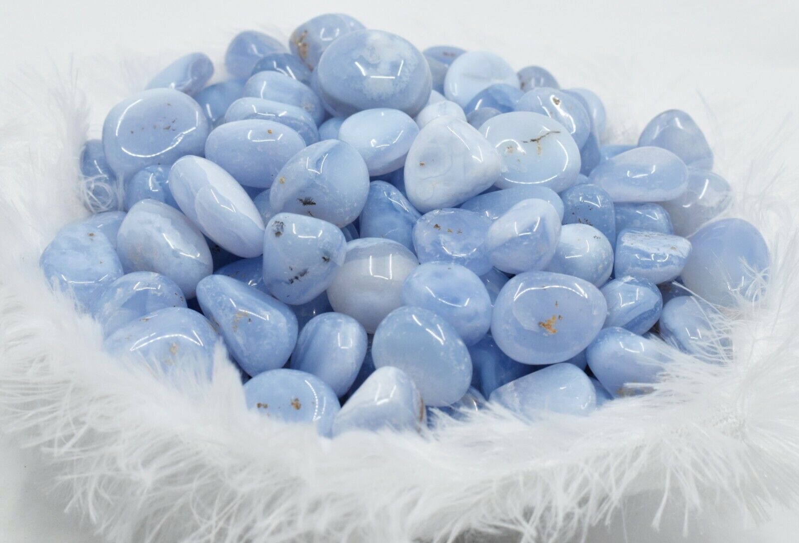 Bulk 1/2 lb (8oz) Blue Lace Agate Tumbled Stones Natural Tumbles