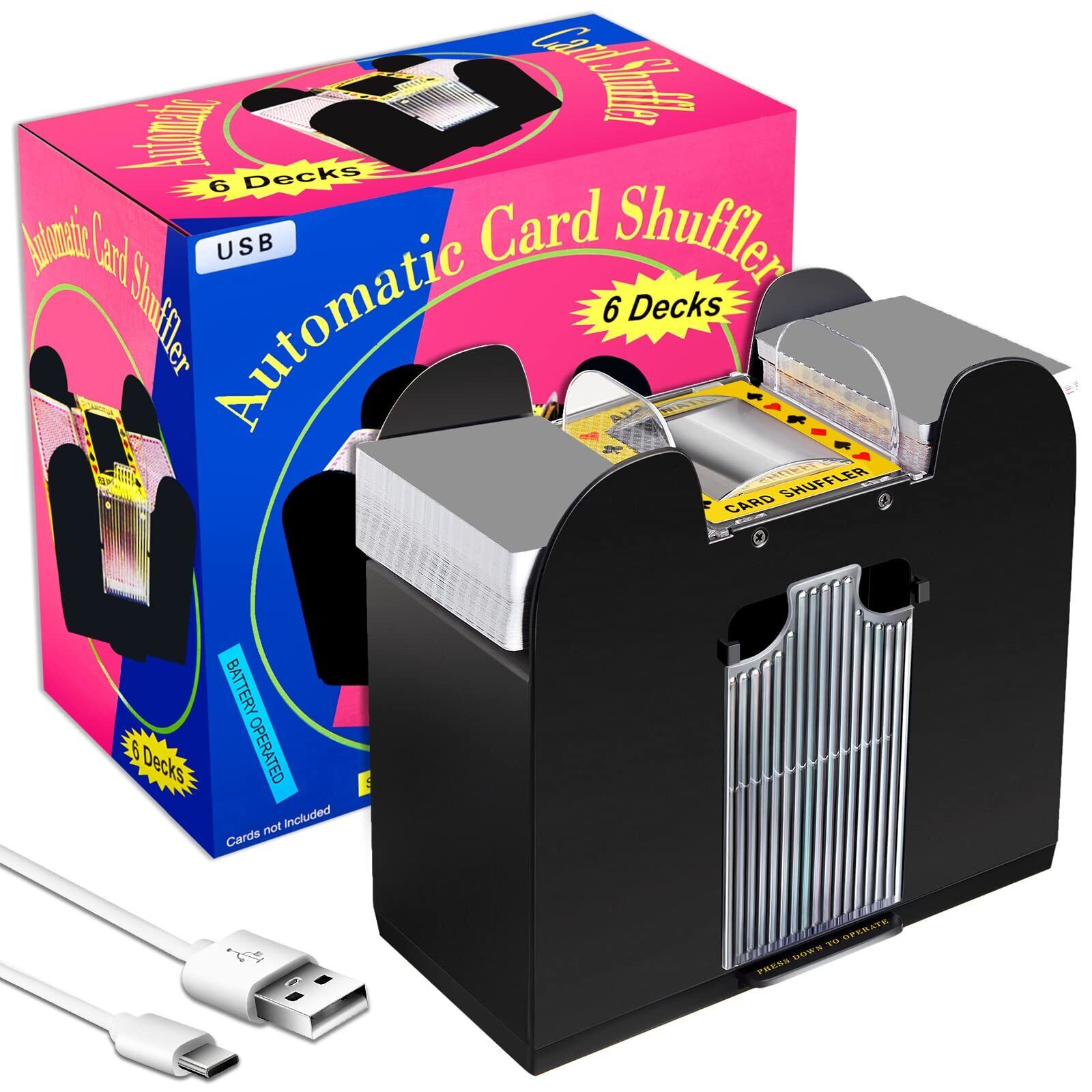 6 Deck Casino Automatic Card Shuffler USB Battery Operated Electric Shuffler ...