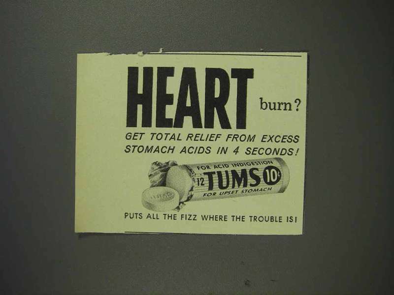 1958 Tums Ad - Heart Burn?