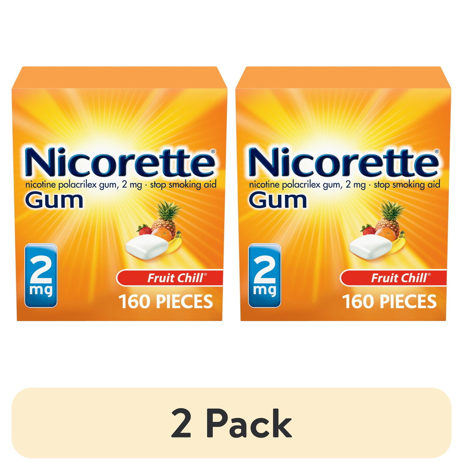 (2 pack) Nicorette Nicotine Gum, Stop Smoking Aids, 2 Mg, Fruit Chill, 160 Count