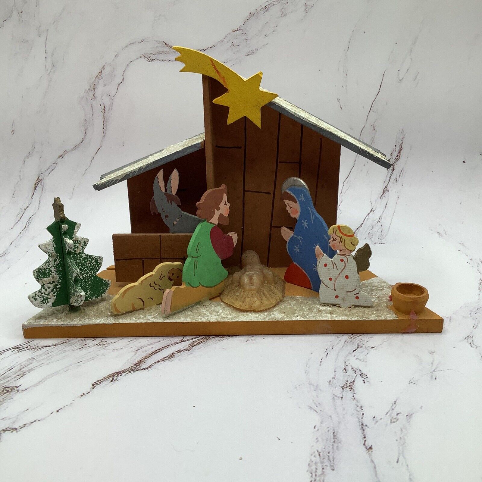 Vintage Wooden Handpainted Nativity Set Made In Western Germany 6.25” L