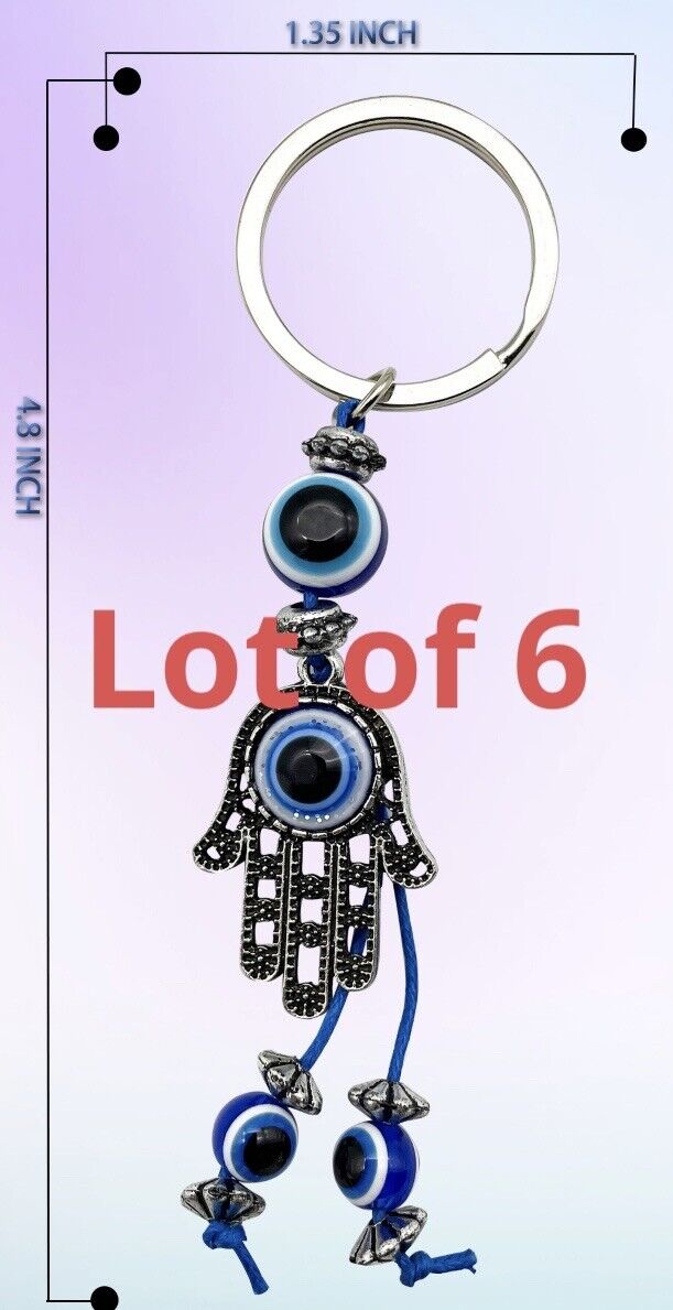 6 Blue Evil Eyes Hand Keychain Key Ring good luck Charm Gift Hand Evil Eye 6 Pcs