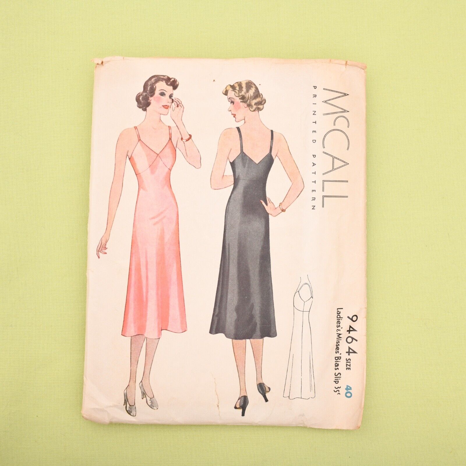 Vintage 1930s McCall Bias Cut Slip Sewing Pattern - 9464 - Bust 40 - Complete