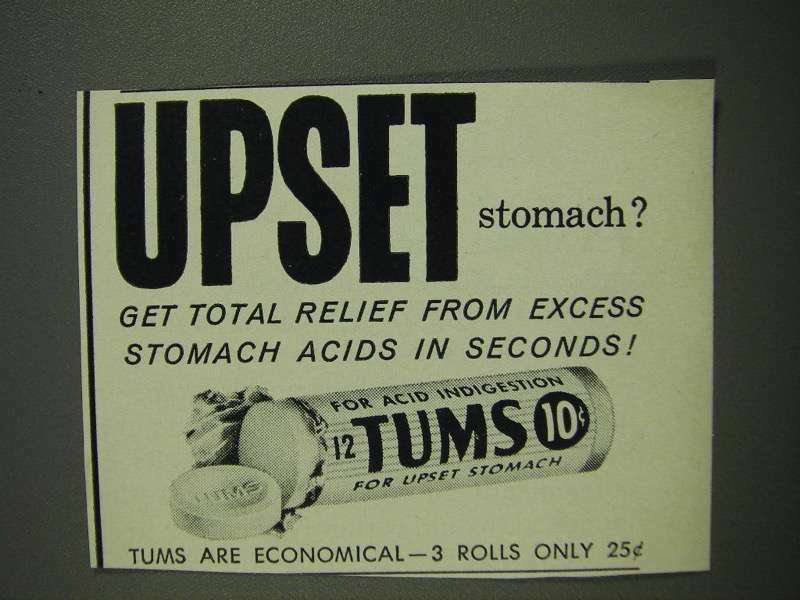 1958 Tums Medicine Ad - Upset Stomach?