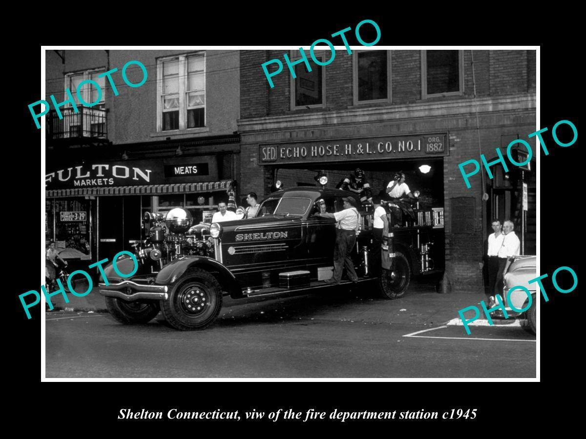 OLD 6 X 4 HISTORIC PHOTO OF SHELTON CONNECTICUT FIRE DEPARTMENT STATION c1945