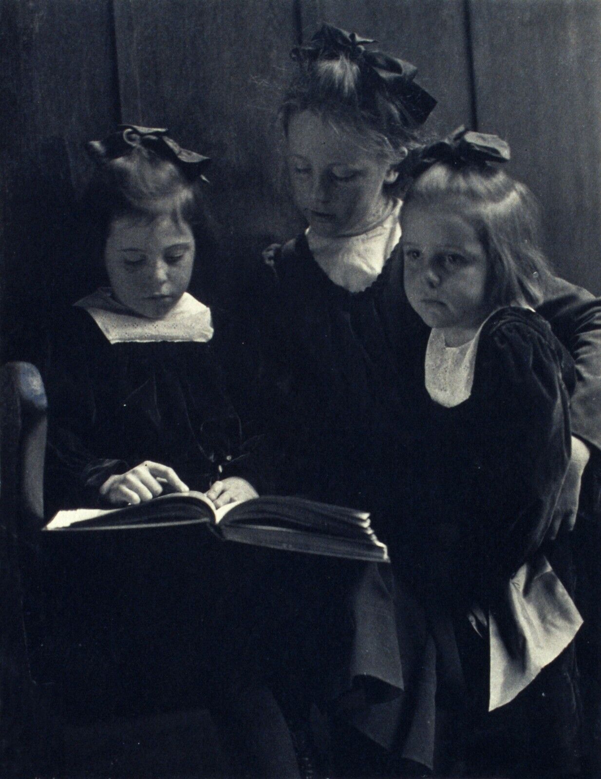 New 5 x 7 Photo of Young Girls Reading a Book - Black & White