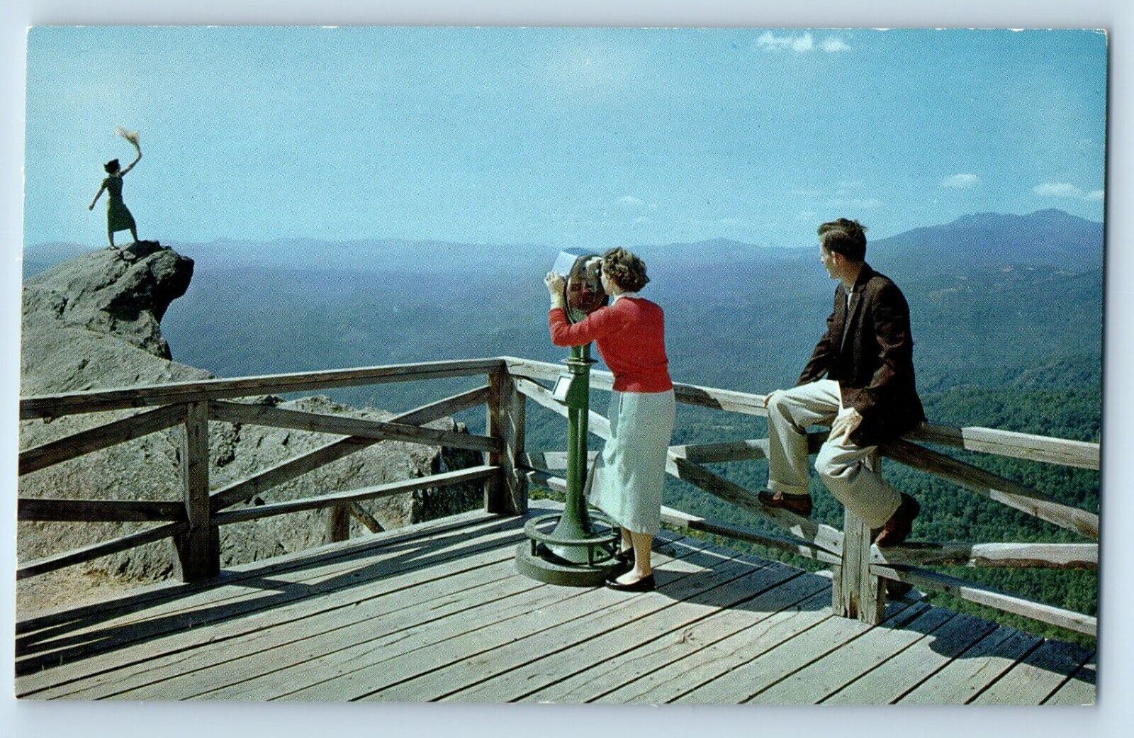 Blowing Rock North Carolina NC Postcard World-Famous Blowing Rock Statue Scenery