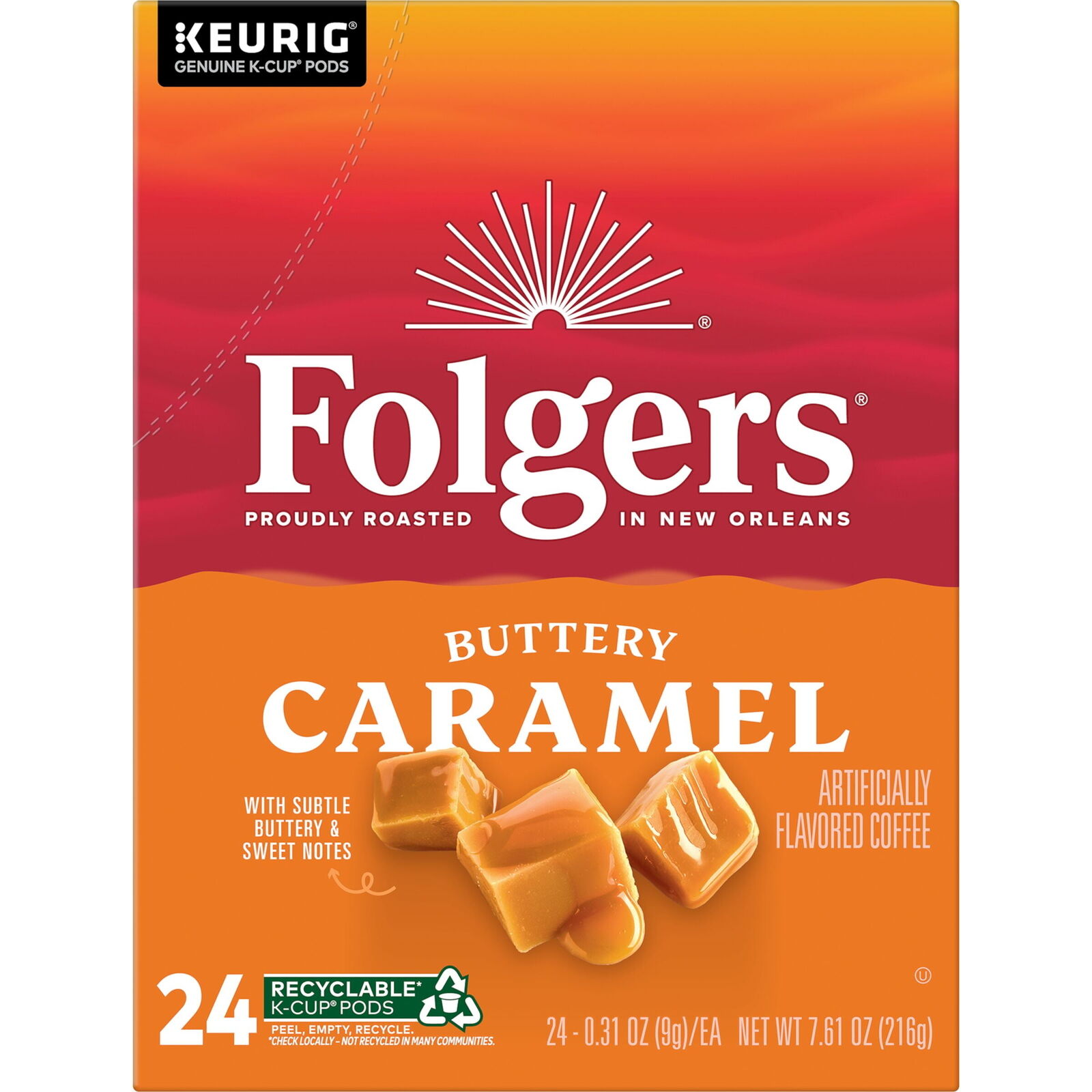 Folgers Buttery Caramel Artificially Flavored Coffee, Keurig K-Cup Pods