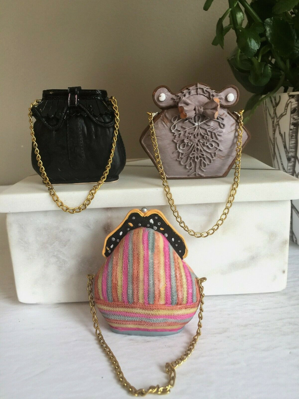 Collectible Mini Purse Set of Three Resin Purses Assortment 2.5 in Gift