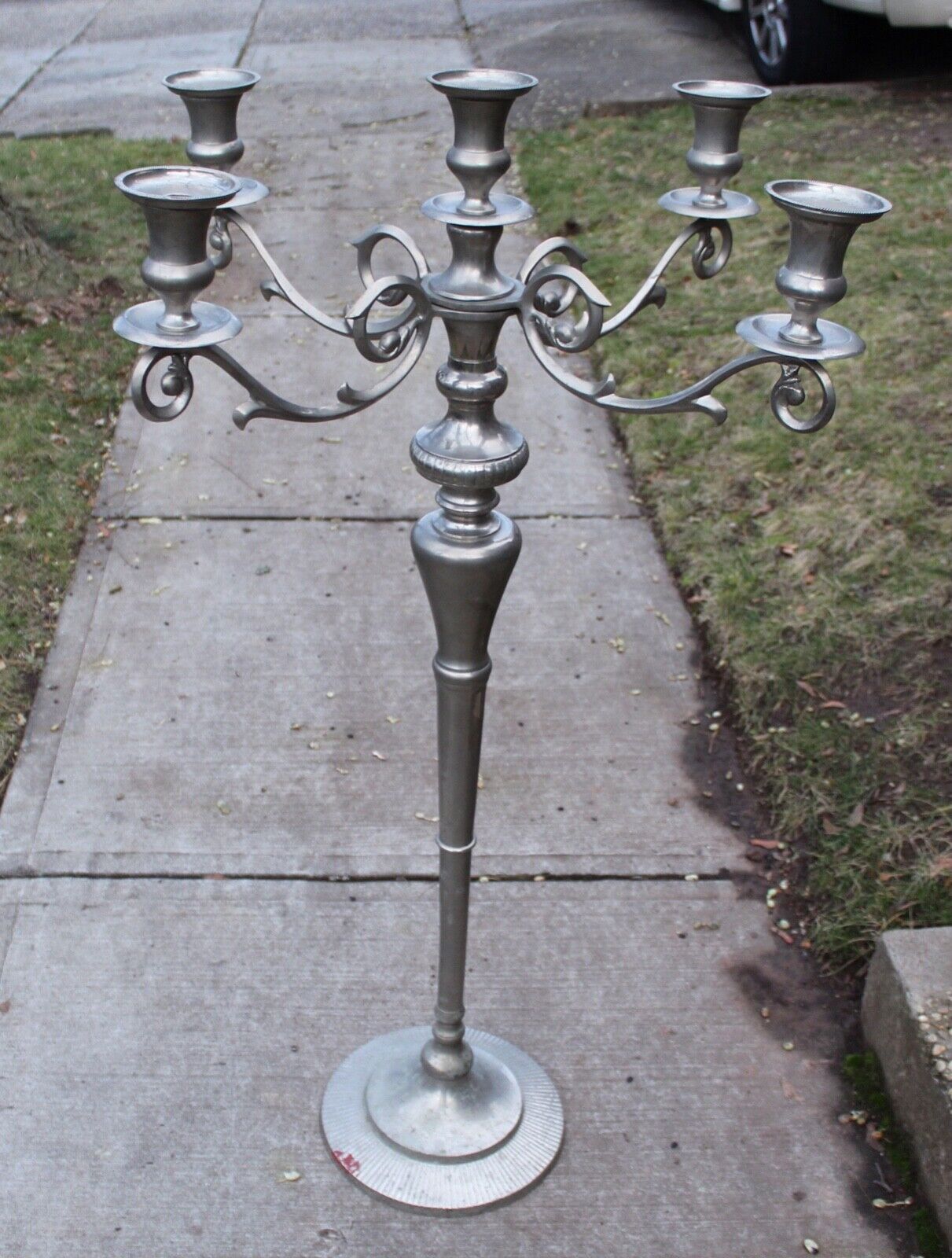 HUGE Gothic Church Floor Standing Candelabra Candle Holder Silver Metal Holds 5 
