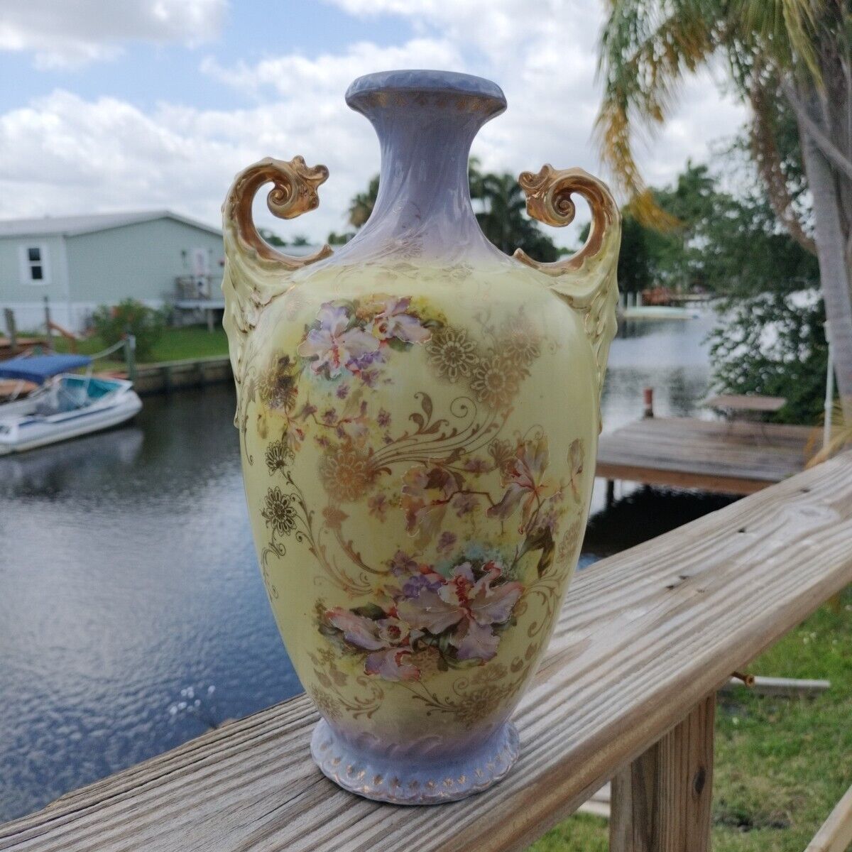 Vintage Royal Saxe Handpainted Vase Germany Stamped 318 12