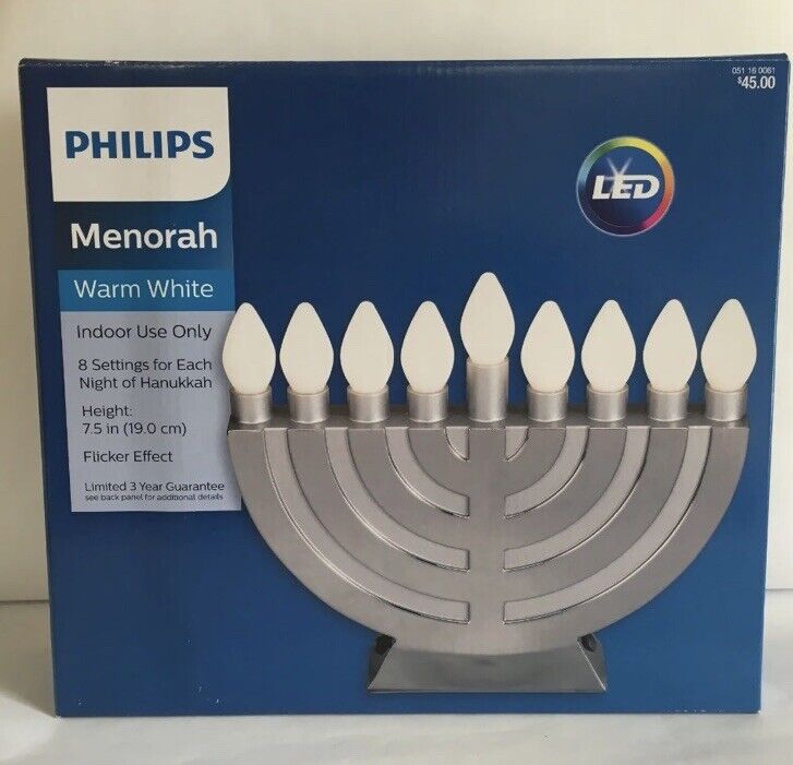 Philips Menorah Hanukkah Warm White Lights 9 LED Bulbs Indoor 8 Settings NIB