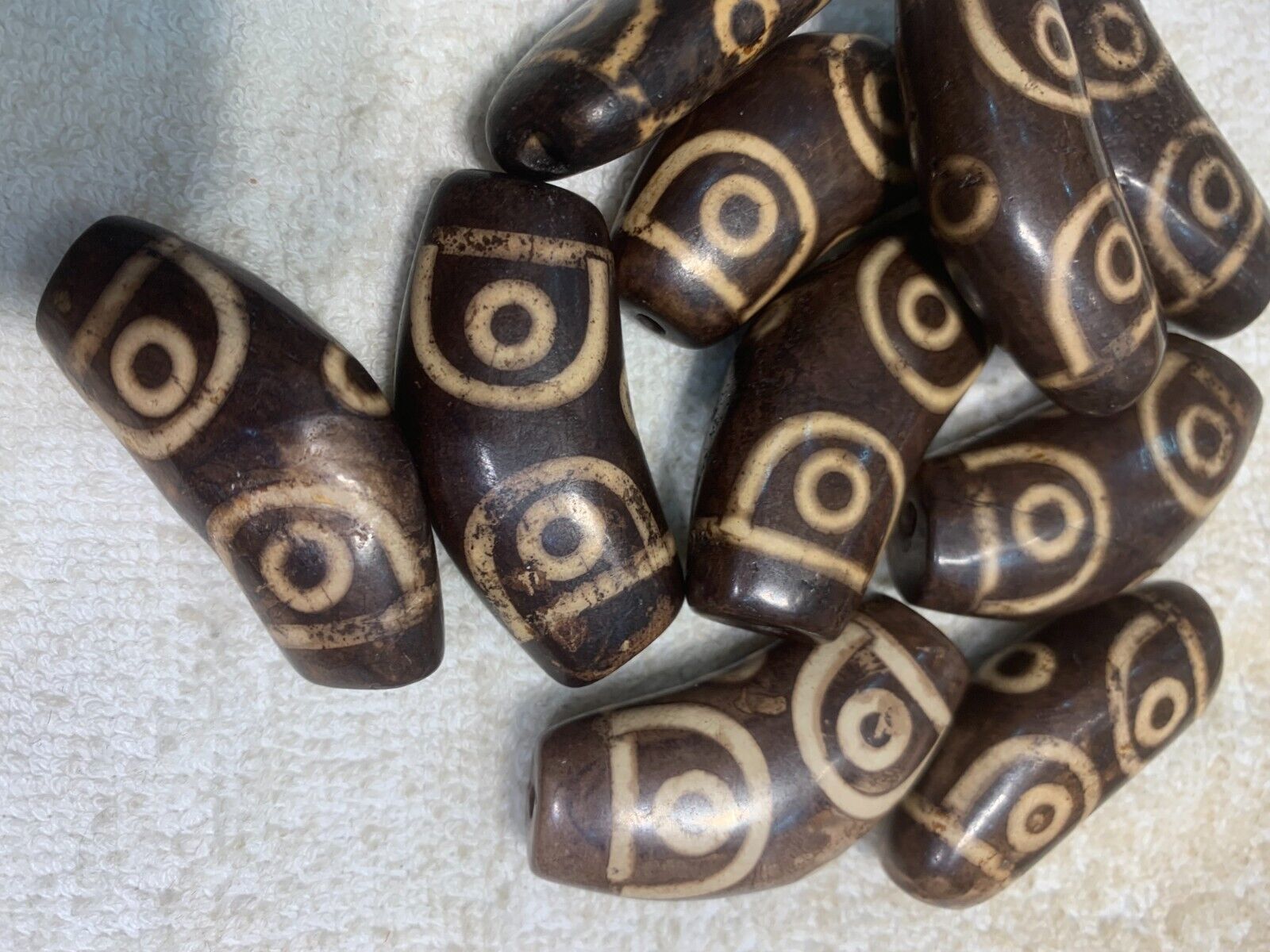 10 Pcs Rare Tibetan Natural Old Agate Dzi *6Eyed* Horned Beads