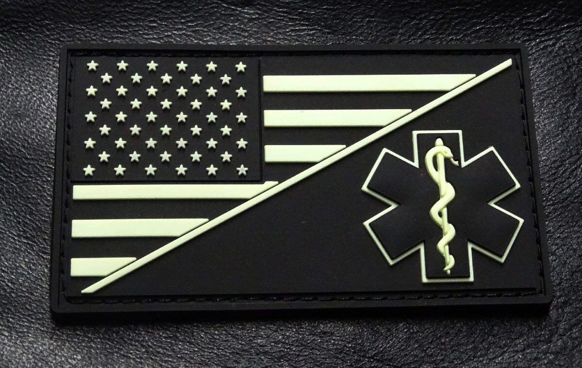 EMT USA Flag Medic Ems Paramedic PVC Rubber Hook Patch (Glow Dark-PVM2) 