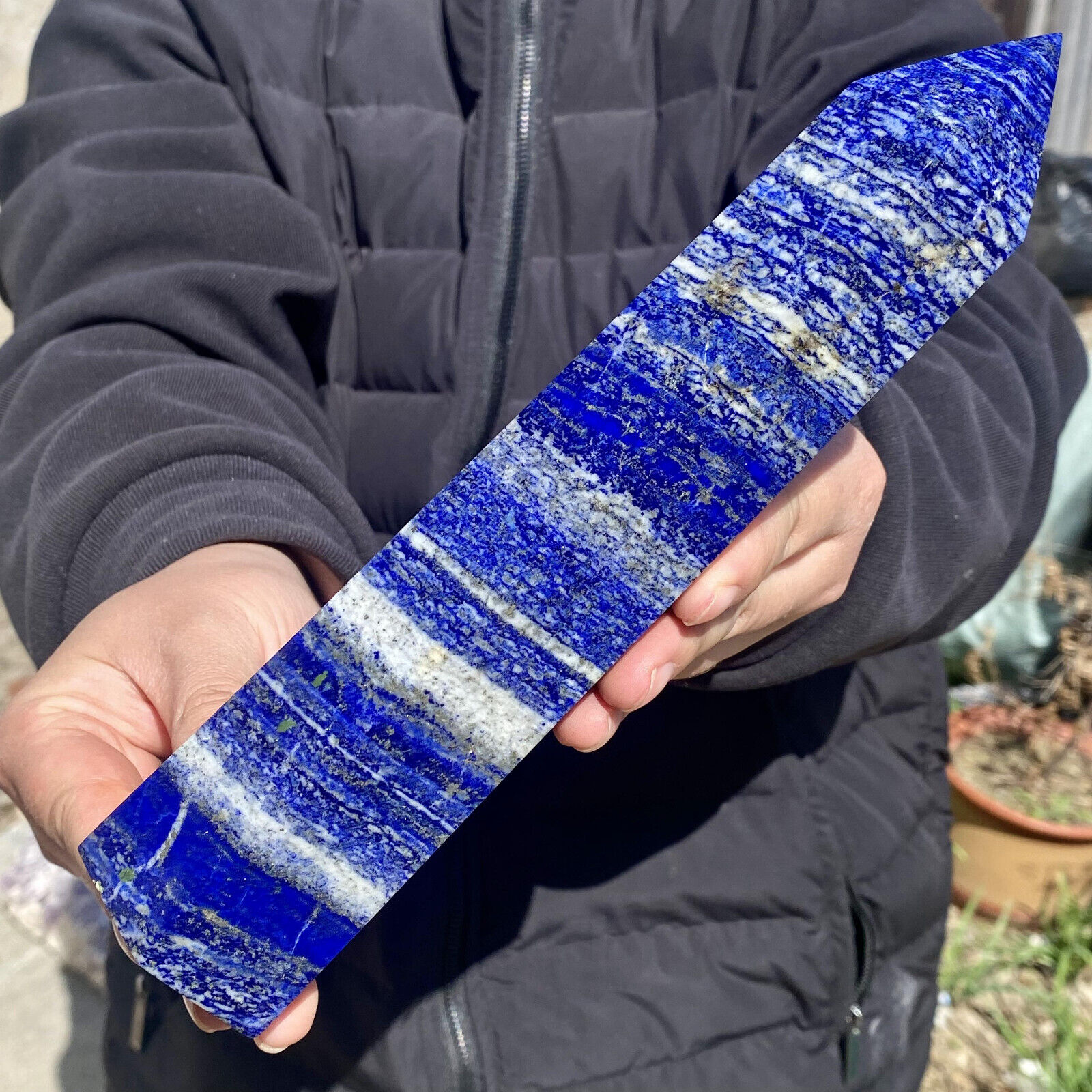 2.36LB Natural lapis lazuli crystal obelisk quartz crystal energy column