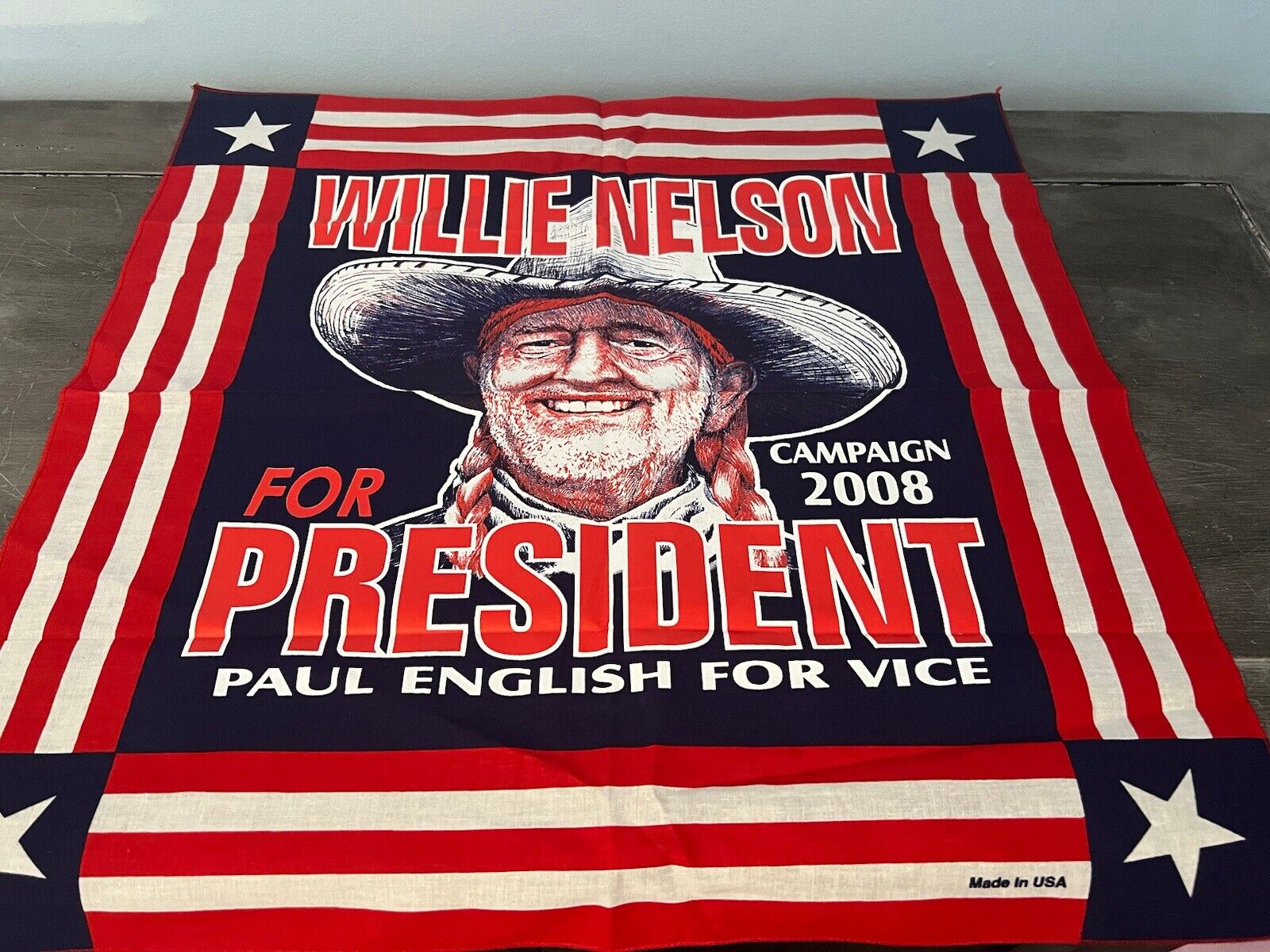 Willie Nelson For President 2008 Paul English Handkerchief Made In The USA RARE