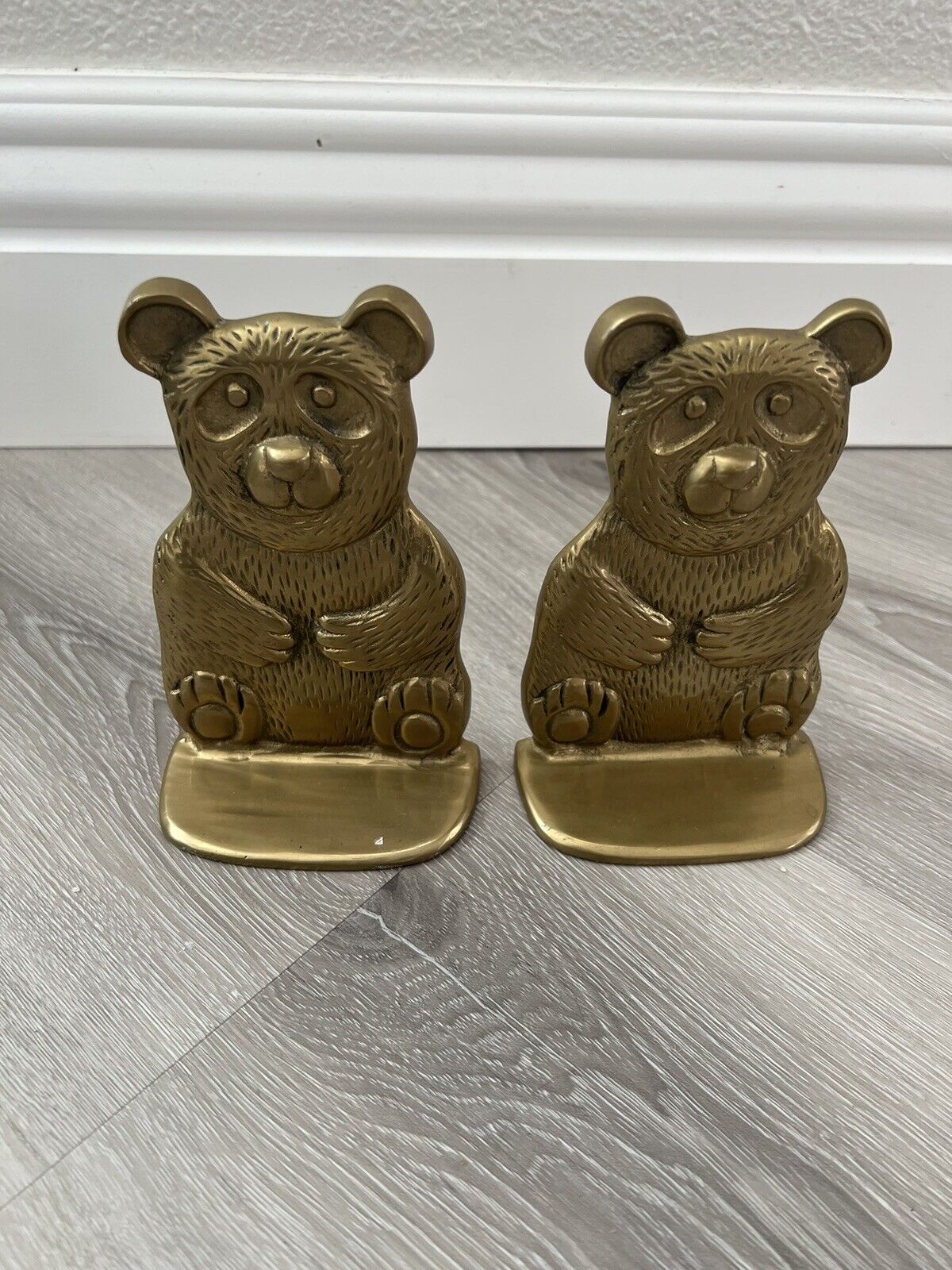 Vintage heavy solid brass panda bookends 