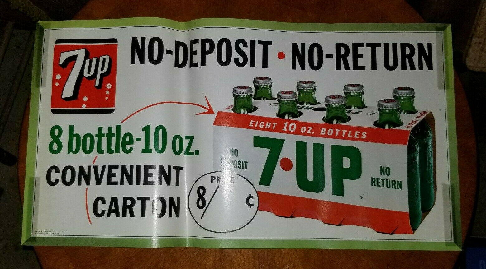 1960s 7UP Soda no returns Paper Window Banner SIGN Original Advertising  21 x 11