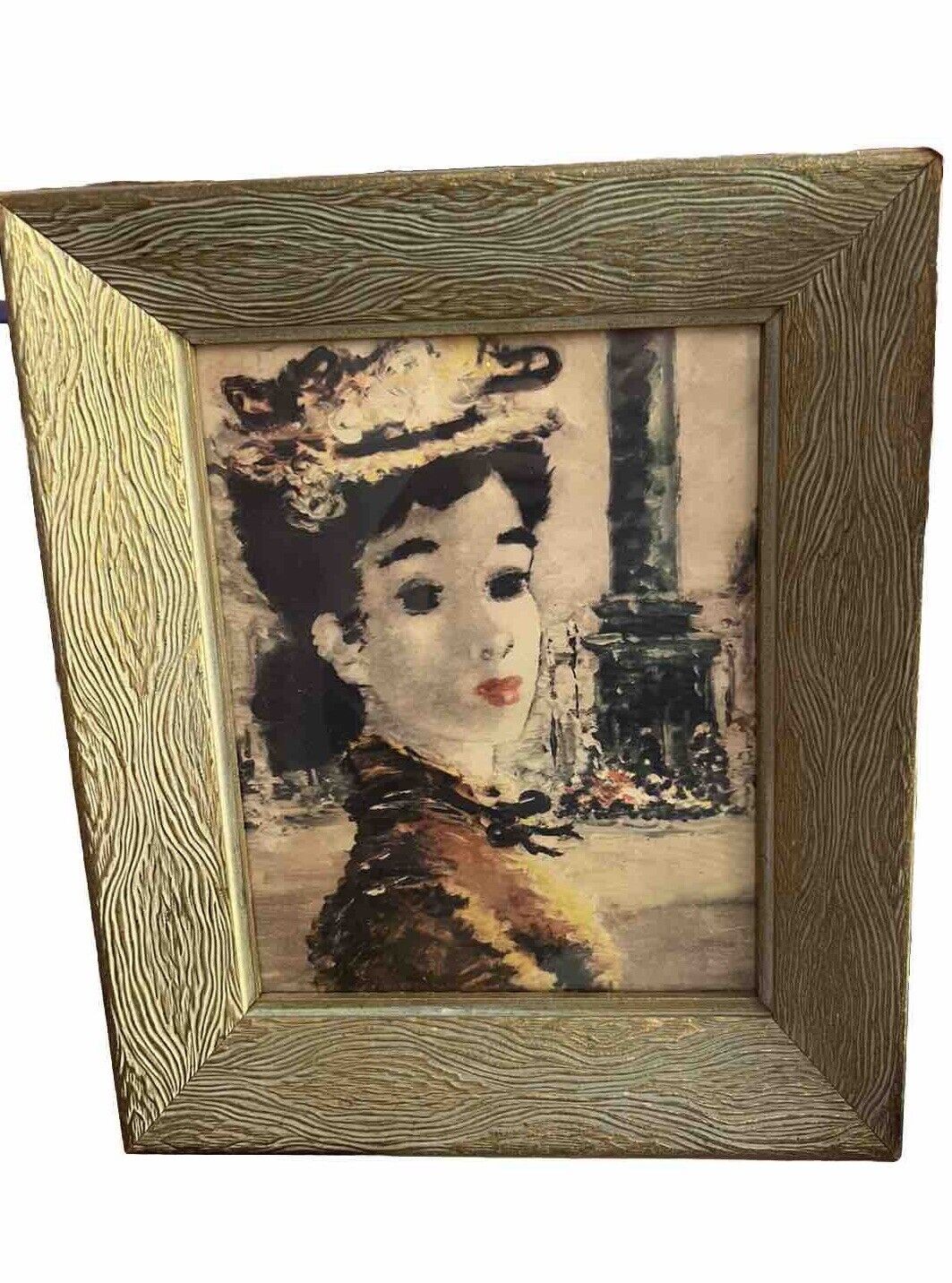 Gold Wood Picture Frame Vintage Victorian Girl Repro. Painting, Vry Gd, 10x12 In