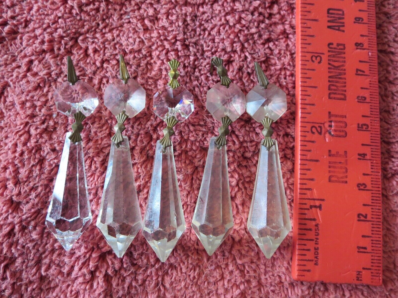 Lot of 5 Vintage Crystal Prism drops faceted w/Octagon Antique Chandelier Sconce