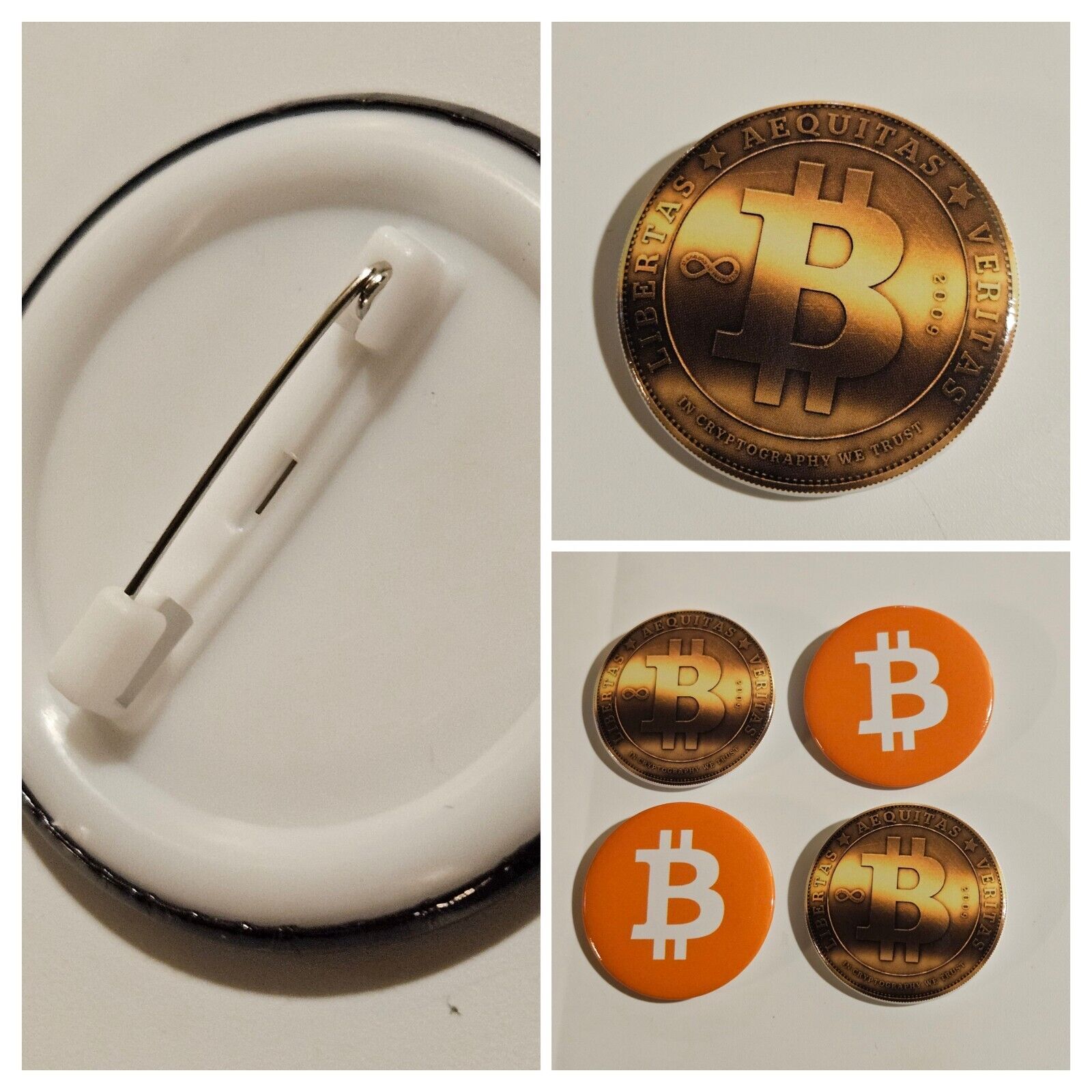 Lot Of 4 Bitcoin Badge Buttons Pinback Pins 38mm \