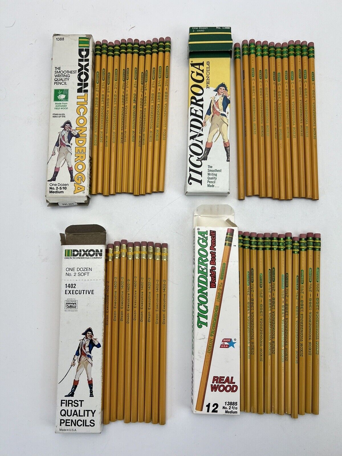 45 Lot Vintage Dixon Ticonderoga Pencils 1388 Medium Hard 1402 Executive 13385