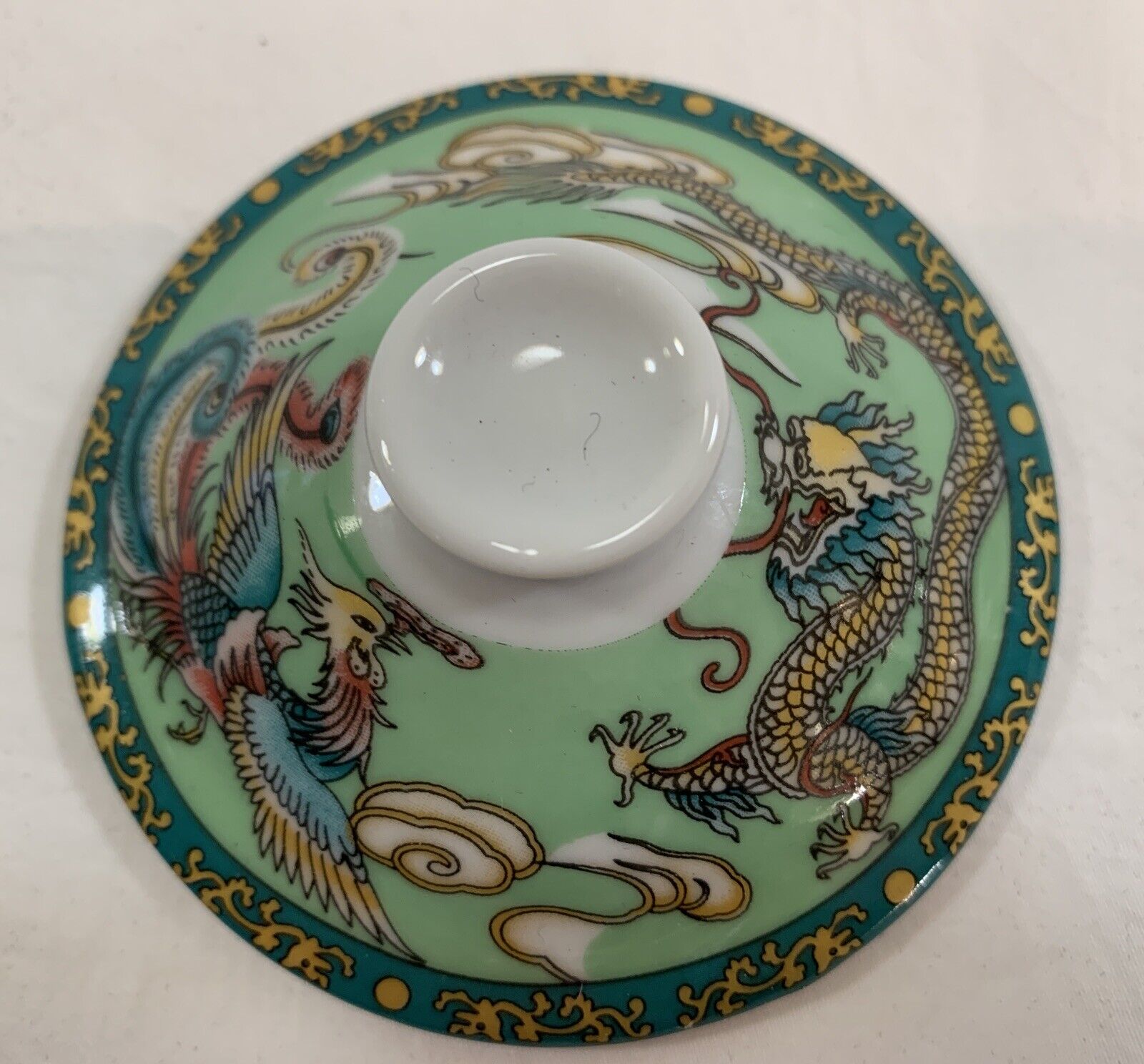 Cheng’s White Jade Porcelain  Replacement Mug LID  ONLY Dragon & Phoenix
