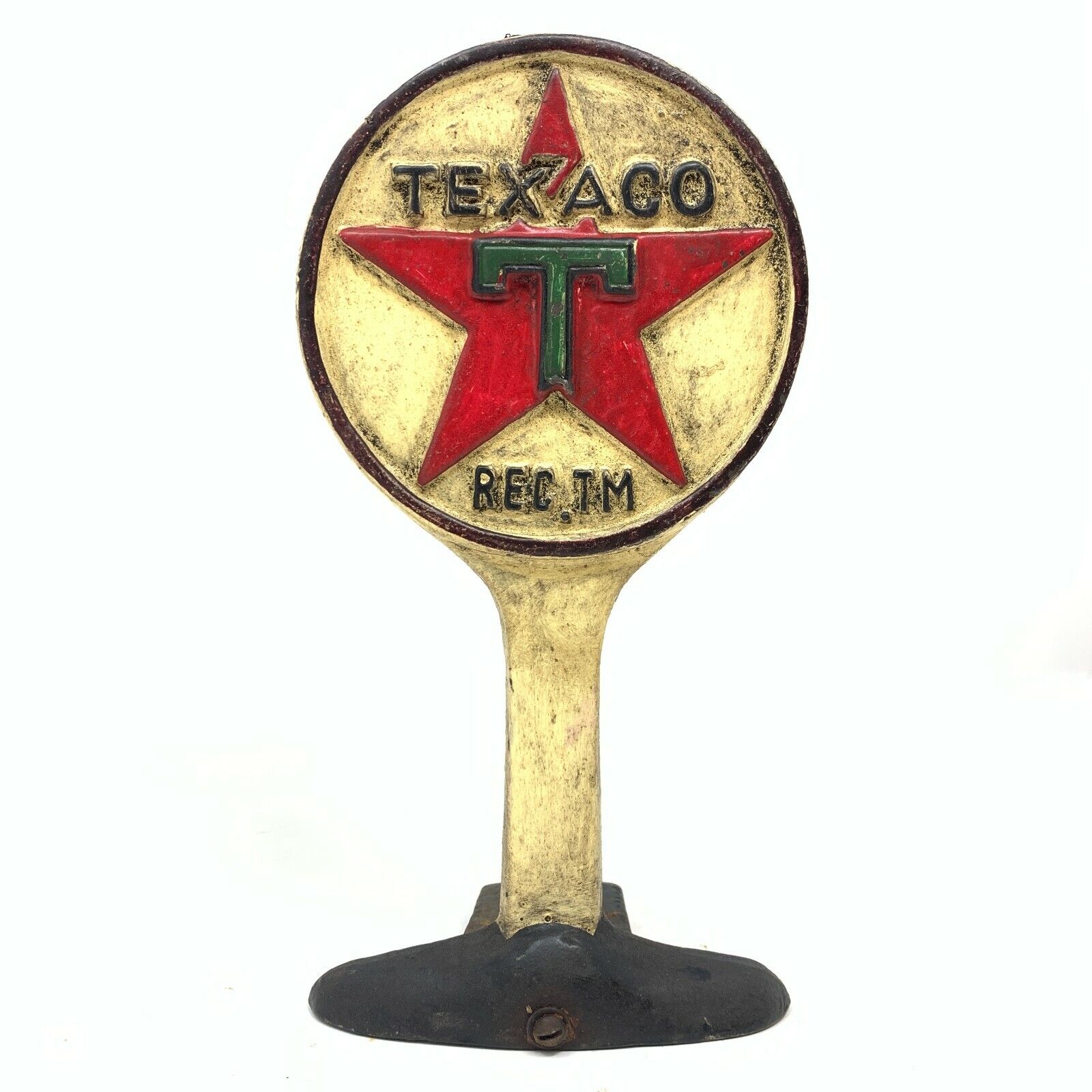 Texaco Doorstop, Cast Iron Paperweight Decor Collectible, Antique Vintage Finish