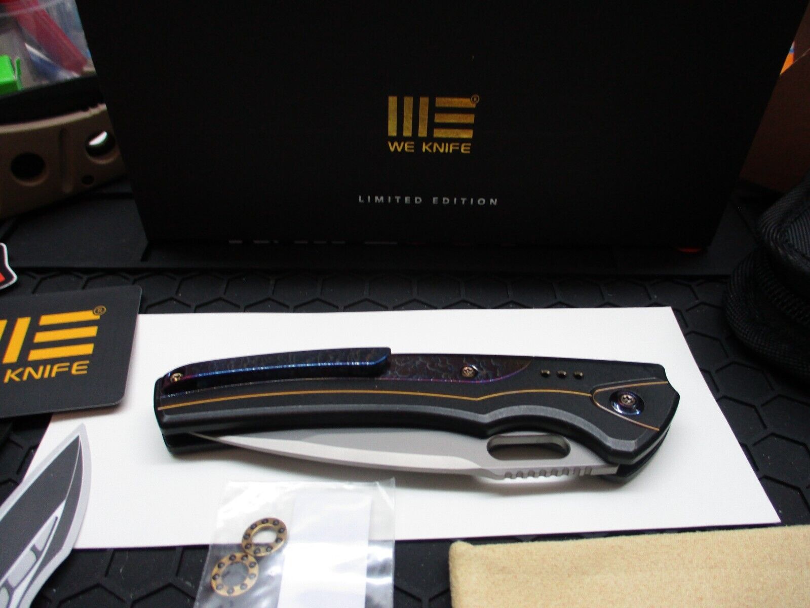 New WE Knife Co. Exciton Limited Edtion Button Lock Flamed Titanium/CPM 20CV