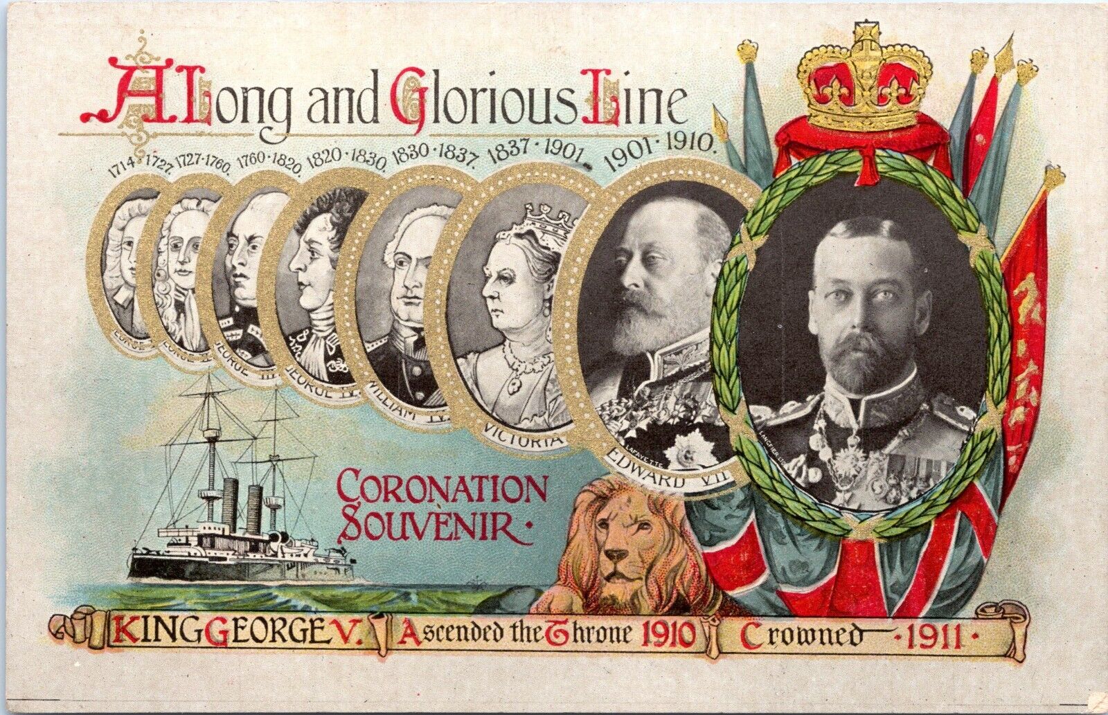Coronation Souvenir of King George V - Long and Glorious Line - 1911 Postcard