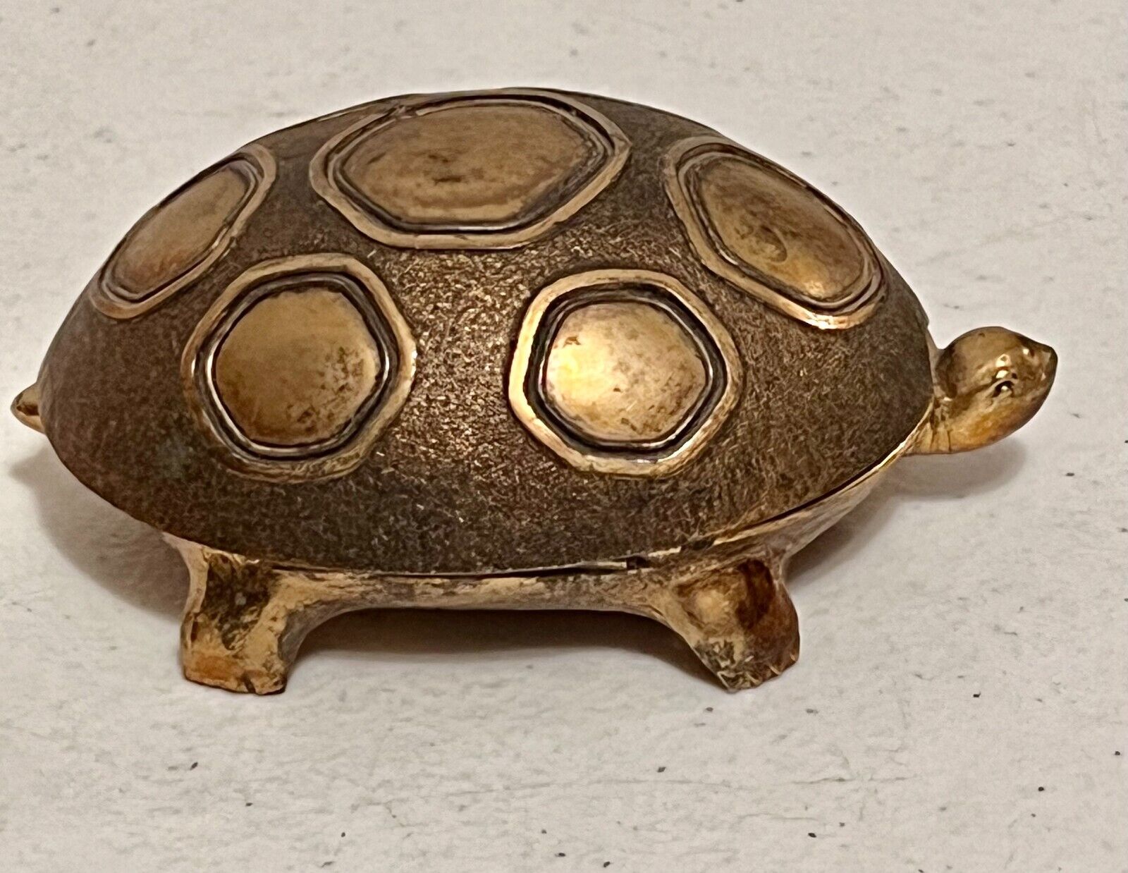 Vintage Brass Turtle 4'' Velvet lined Trinket Stash Ring Box