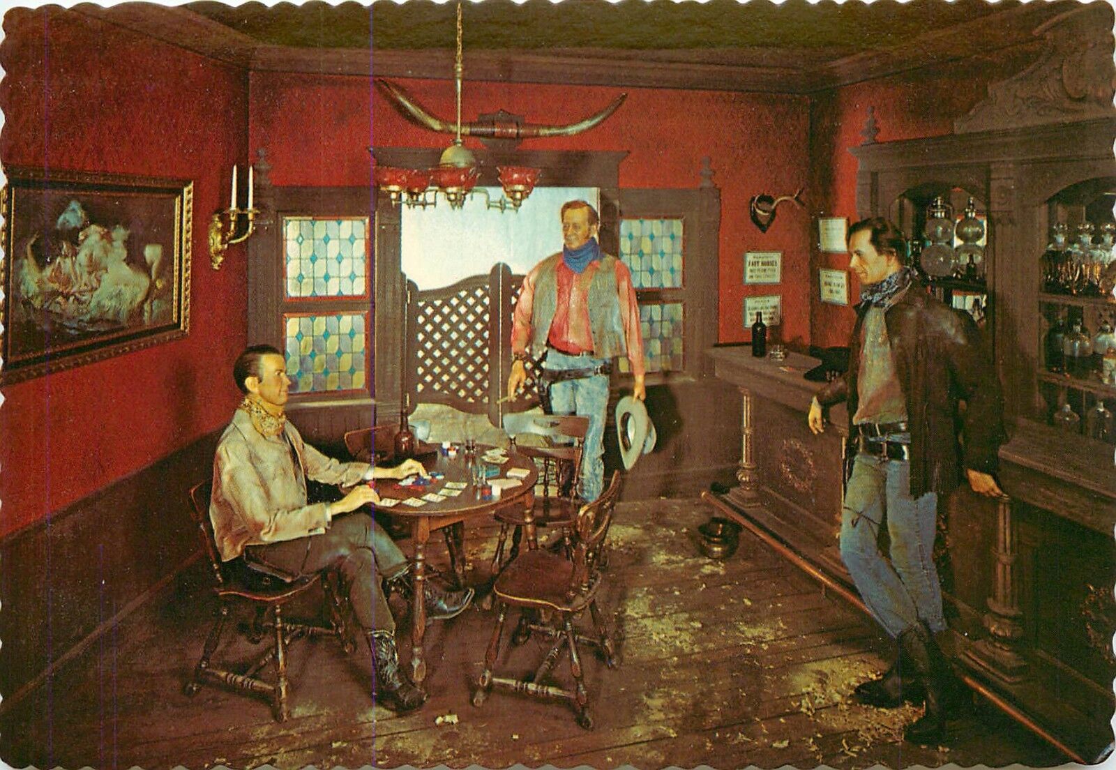 Jimmy Stewart John Wayne Gary Cooper Waxlife USA Museum Lake George NY Postcard