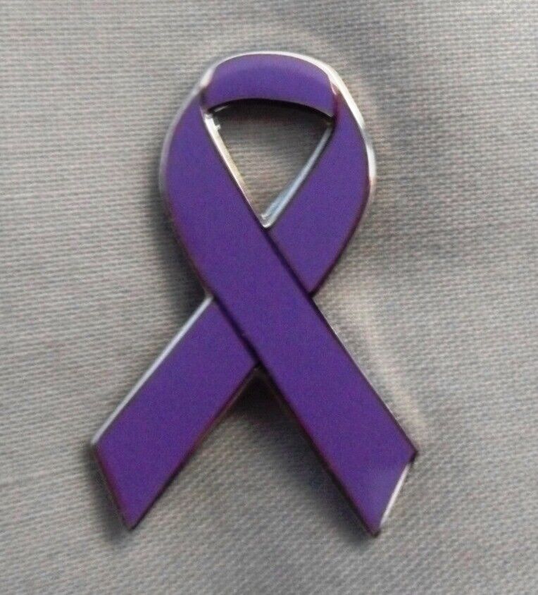 Eating Disorders Purple Awareness ribbon enamel badge. Anorexia Nervosa, Bulimia