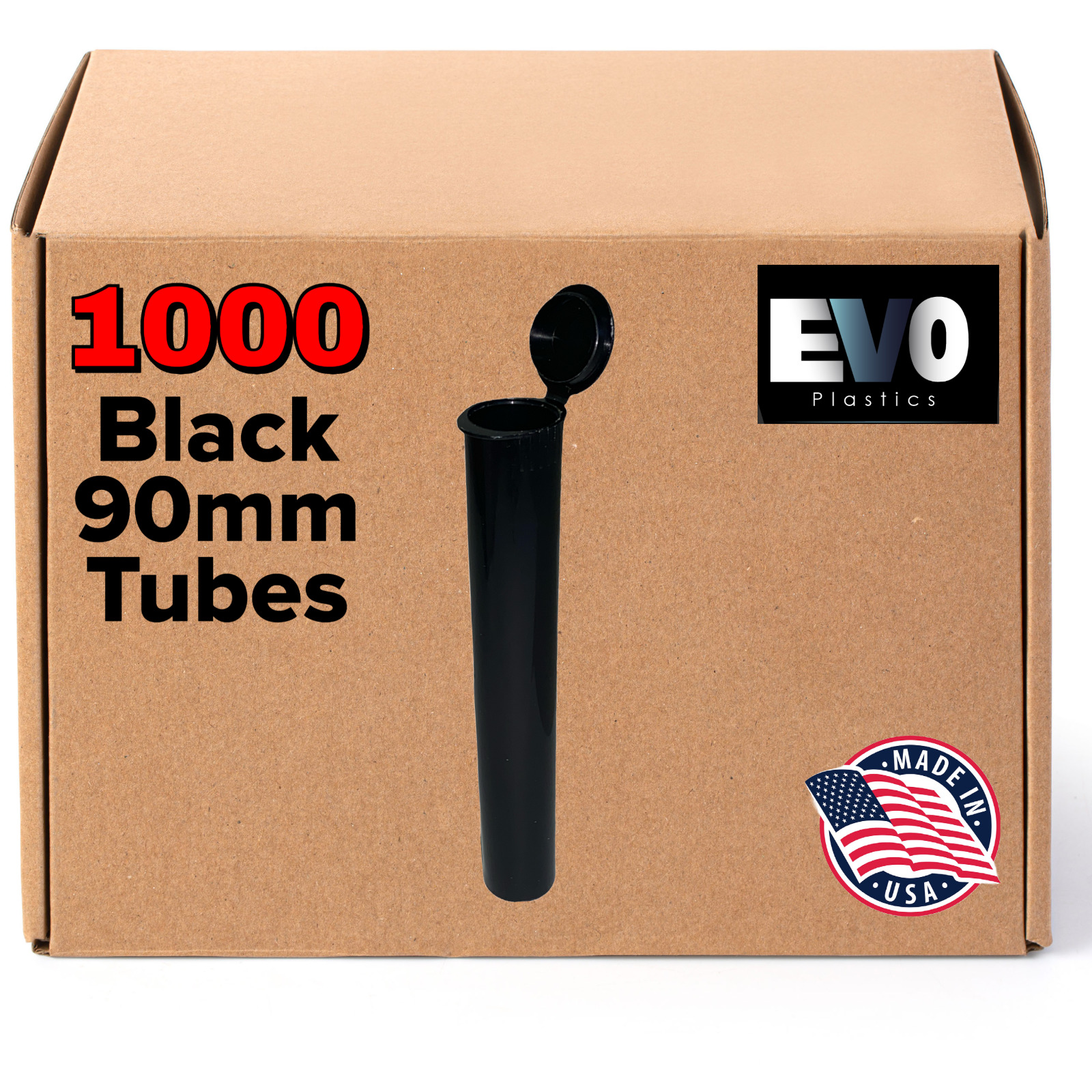90mm Tubes - Black - 1000 count , Pop Top Joints, BPA-Free Pre-Roll - USA Made