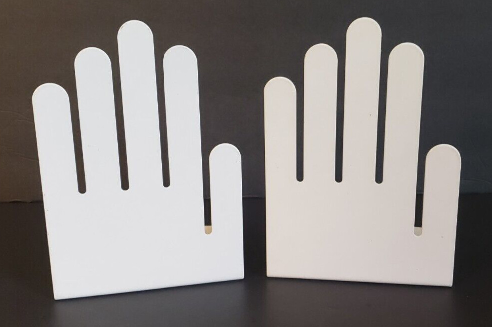 Rare Vintage 1970s Spectrum Division Designs White Hands Metal Abstract Bookends