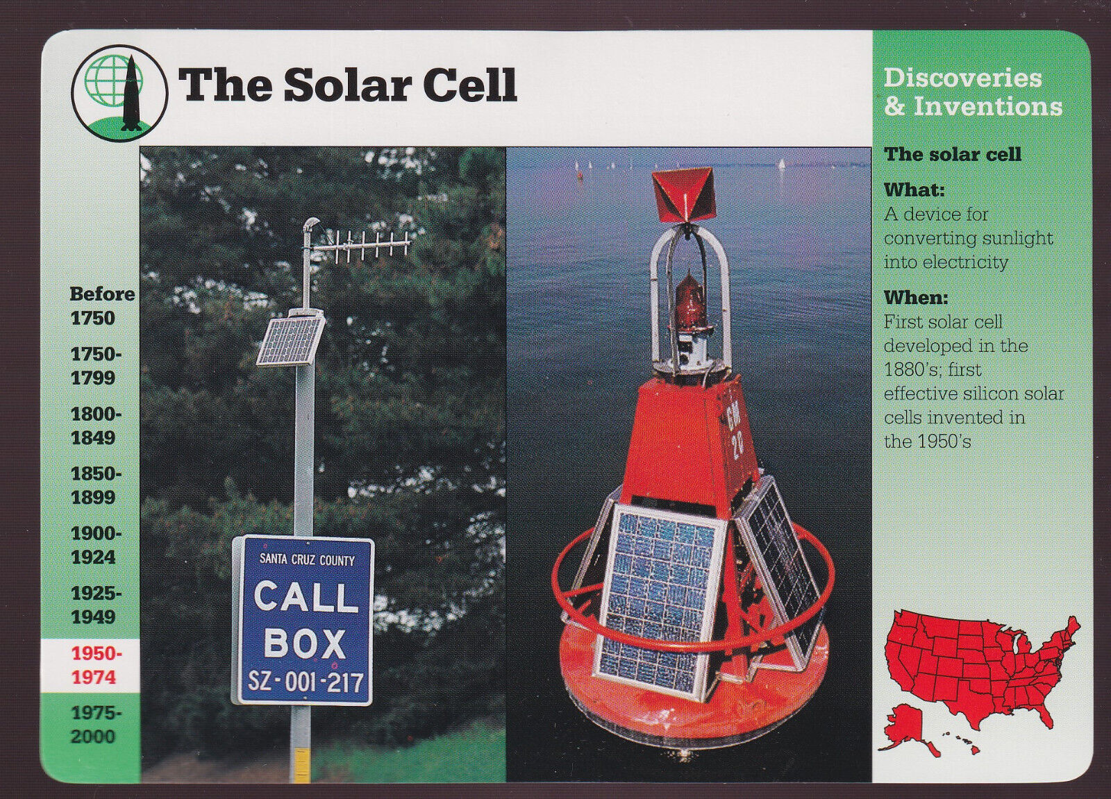 THE SOLAR CELL Technology Photo Panels 1998 GROLIER STORY OF AMERICA CARD #99-17