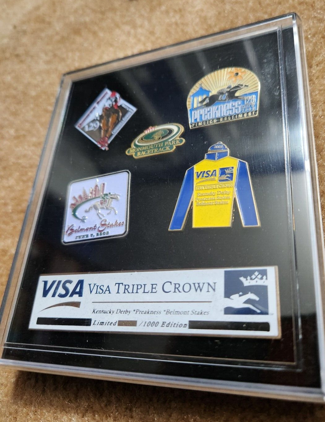 2003 Visa Triple Crown Kentucky Derby Preakness Belmont Jockey Pin Set Limited