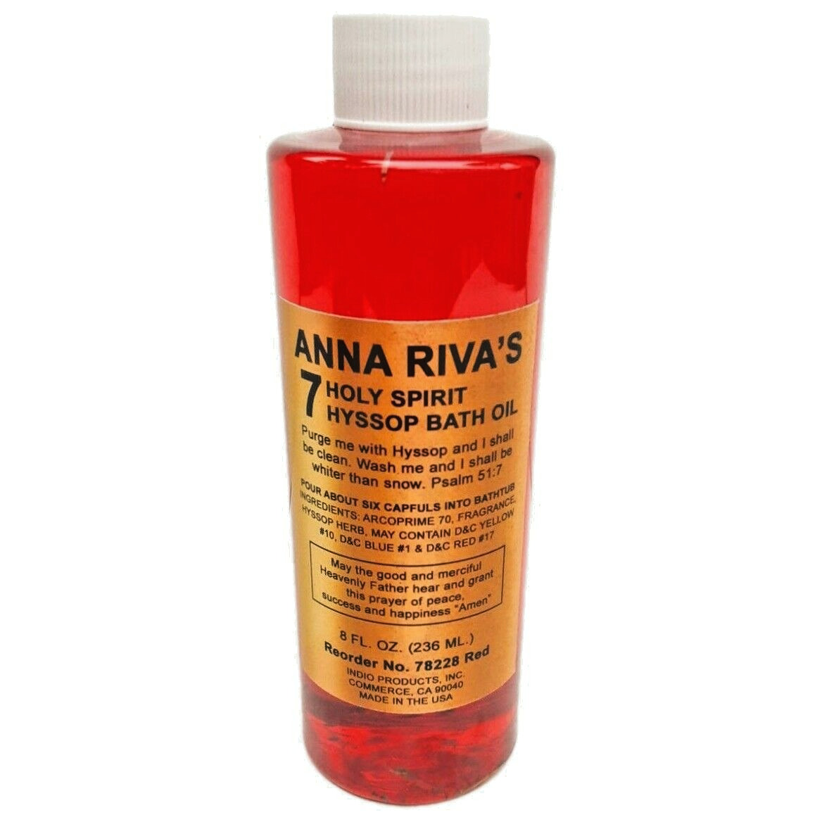 7 Holy Spirit Hyssop Bath Oil Anna Riva Protection, Red 8oz / Aceite de Hisopo