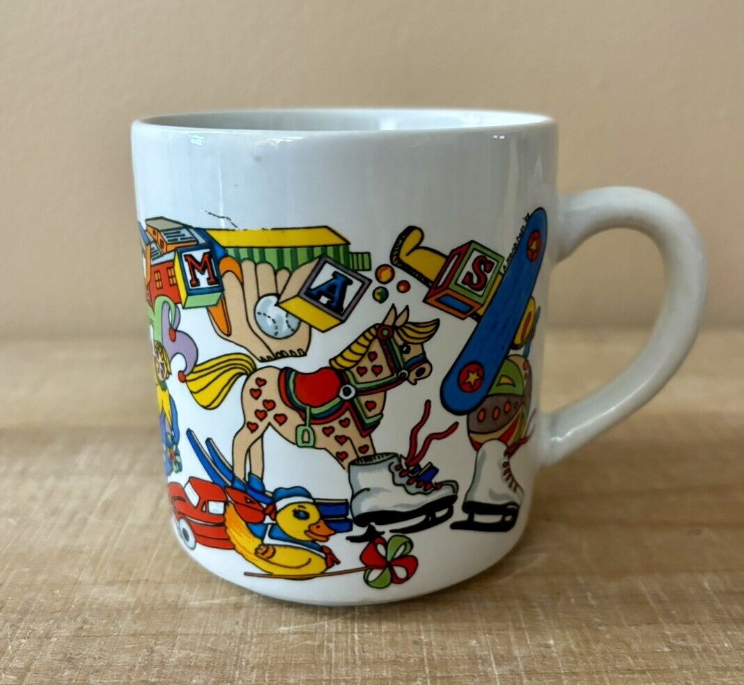 Vintage Ceramic Christmas Toys Kitschy Illustrated Coffee Mug