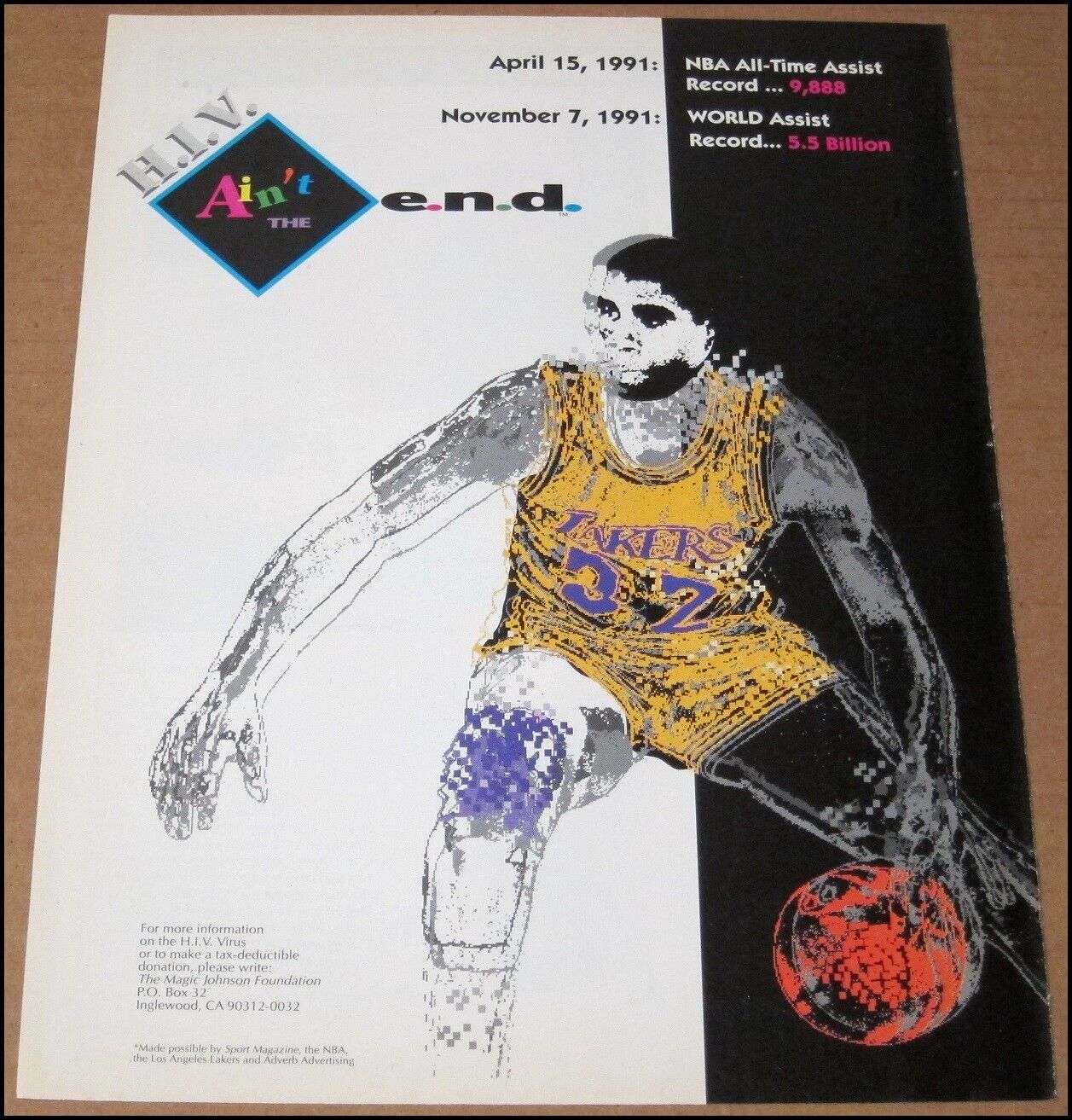1992 Magic Johnson H.I.V. Print Ad Advertisement Los Angeles Lakers Vintage HIV