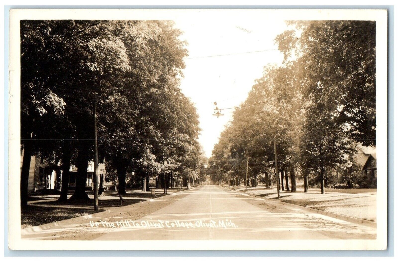 Olivet Michigan MI RPPC Photo Postcard Up The Hill Olivet College c1938 Vintage