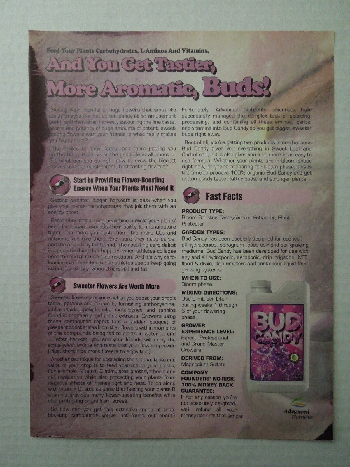 2010 ADVANCED NUTRIENTS Bud Candy Bloom Booster Magazine Ad