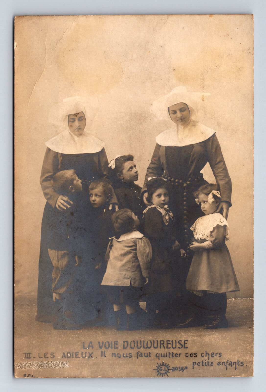 RPPC French Nuns Habit The Painful Way Goodbye to Children Postcard