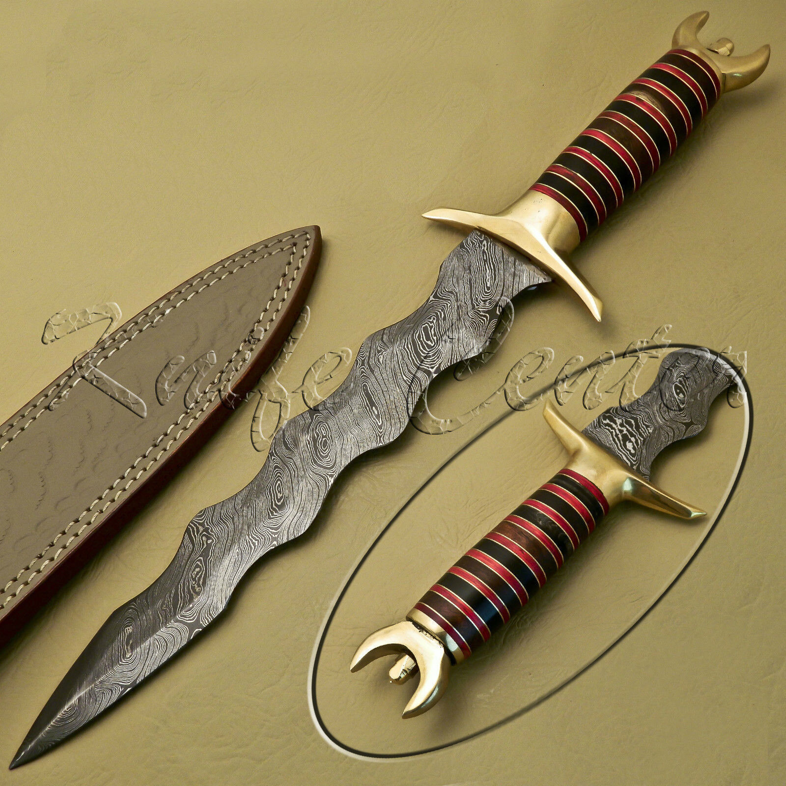 BEAUTIFUL CUSTOM HAND MADE DAMASCUS STEEL HUNTING KNIFE / WAVY DAGGER KNIFE