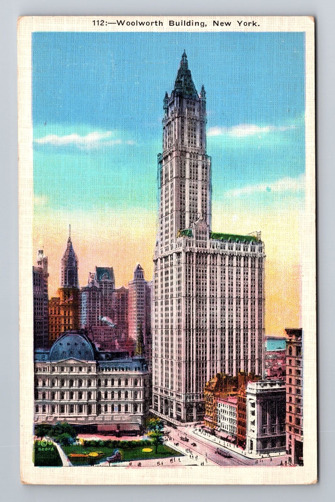 New York City NY-Aerial Woolworth Building, Antique, Vintage Souvenir Postcard
